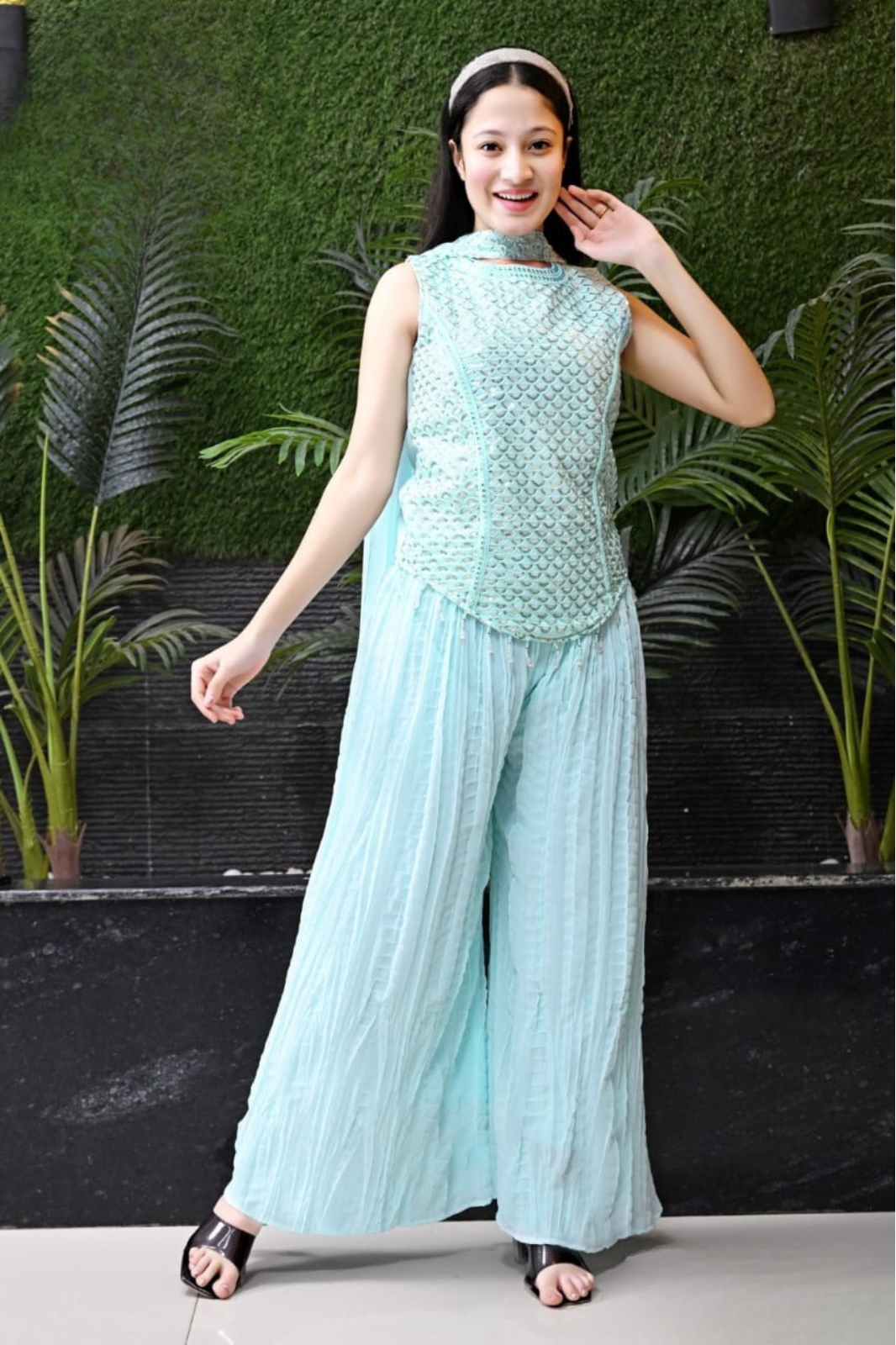 Ice Blue Shimmer Ethnic Co-Ord Set