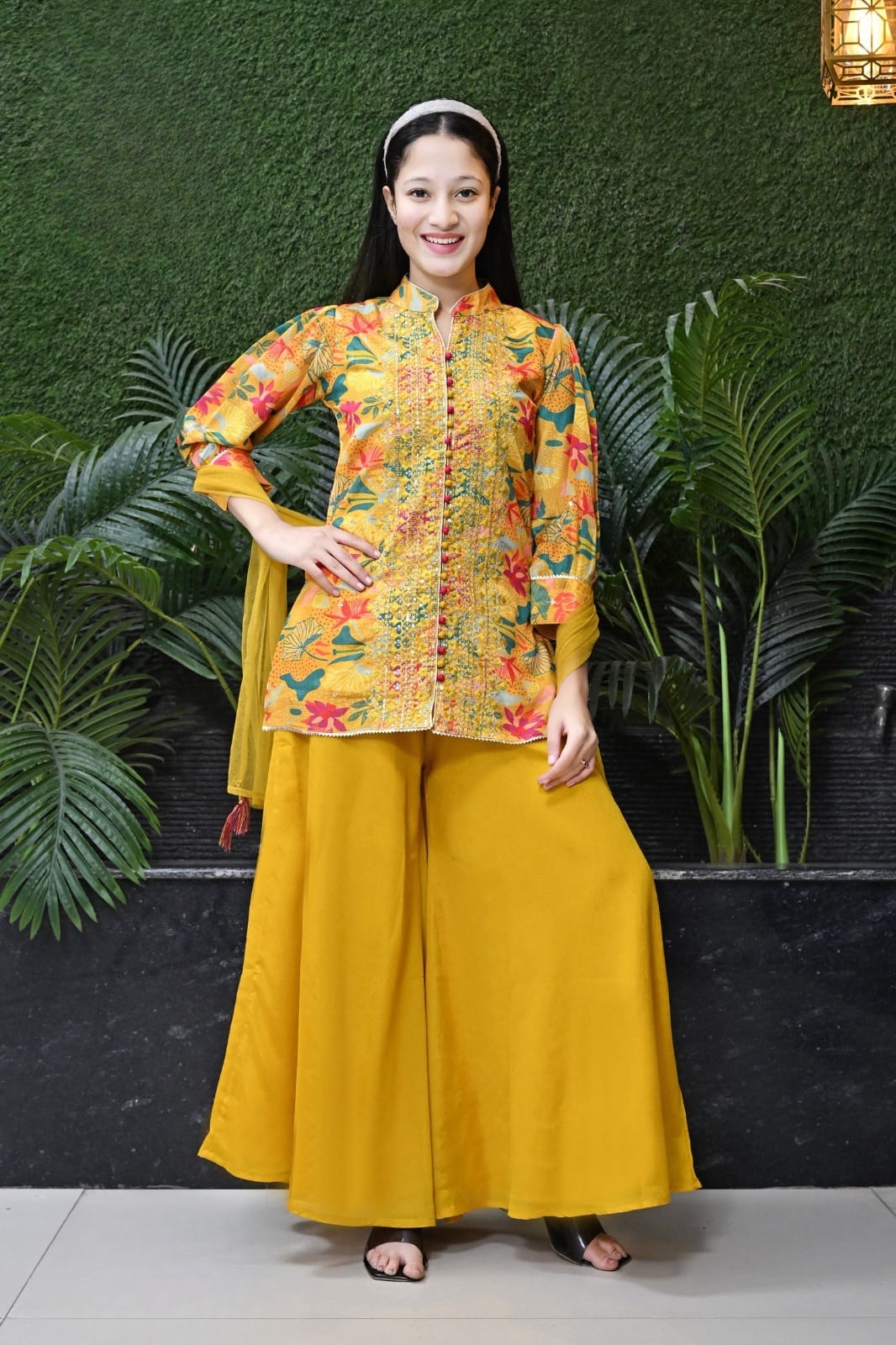 Golden Meadow Embroidered Kurta Palazzo Set