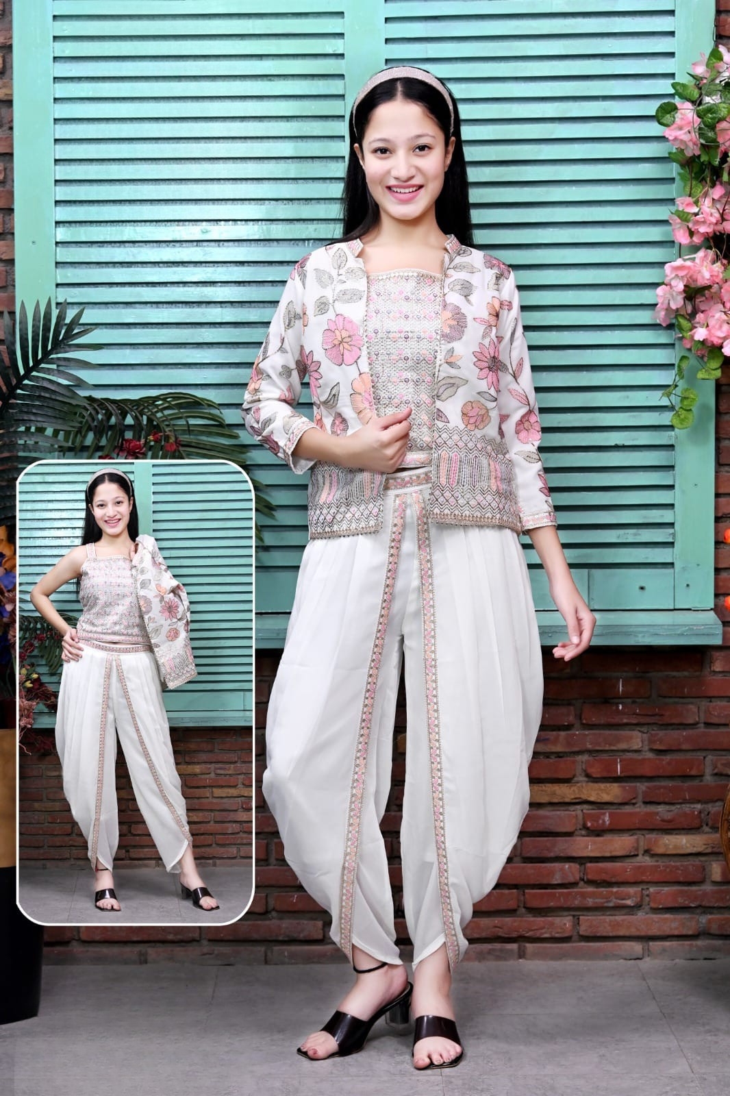 Blush Bloom Dhoti Co-ord Set for Girls