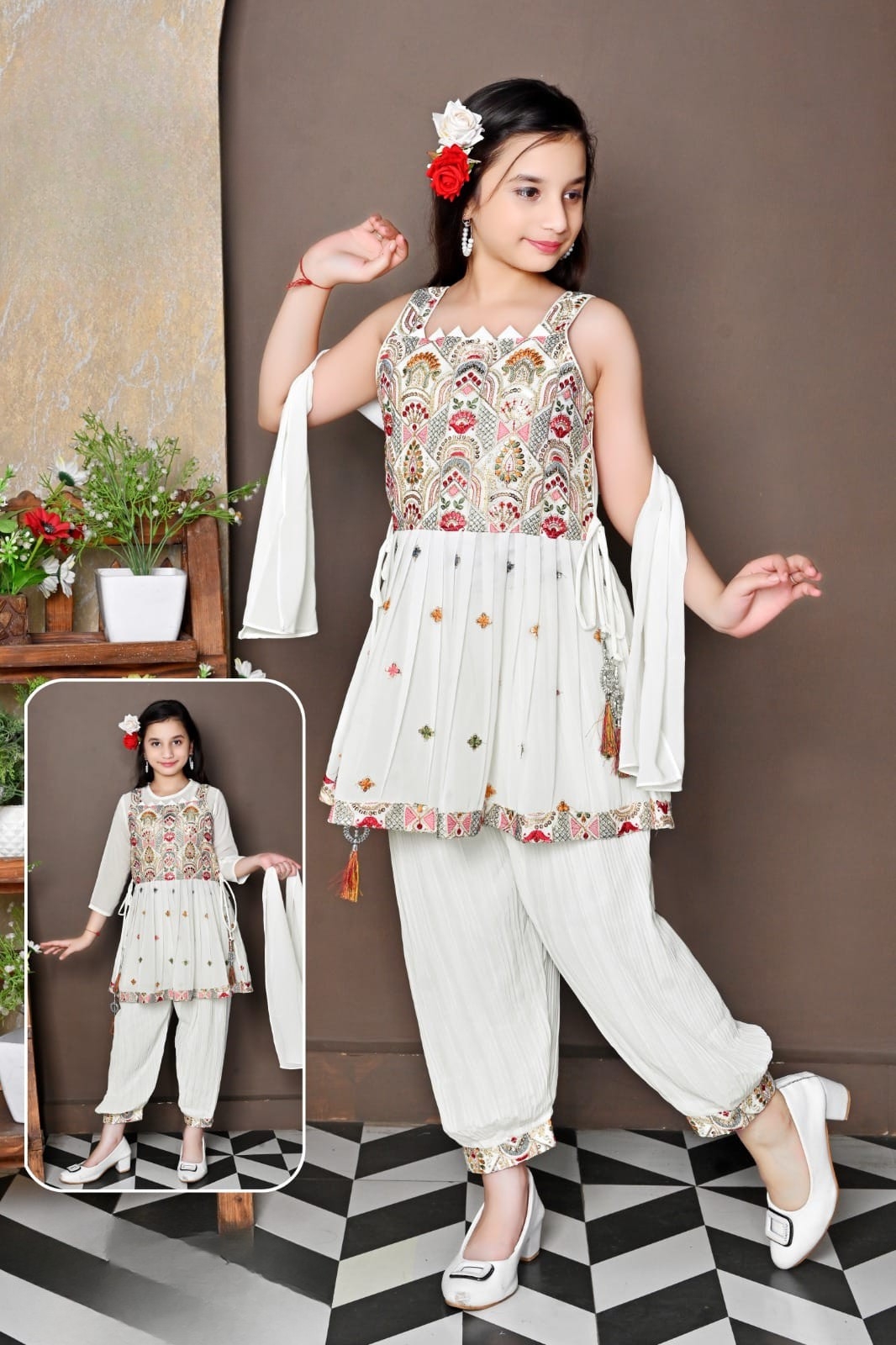 Sunshine Bloom Embroidered Dhoti Set for Girls