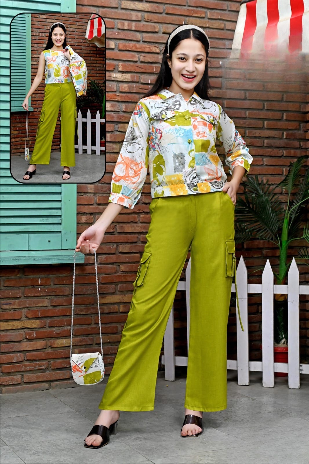 Olive Bloom Cargo Co-ord Set for Girls