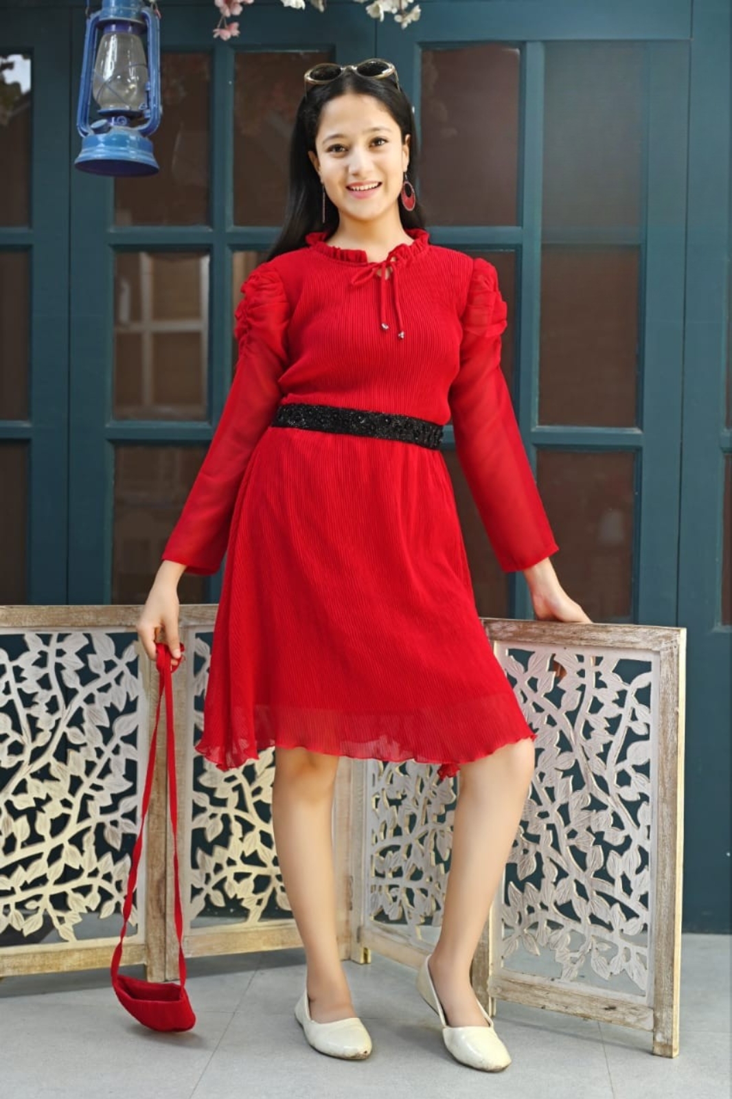 Ruby Charm Pleated Dress